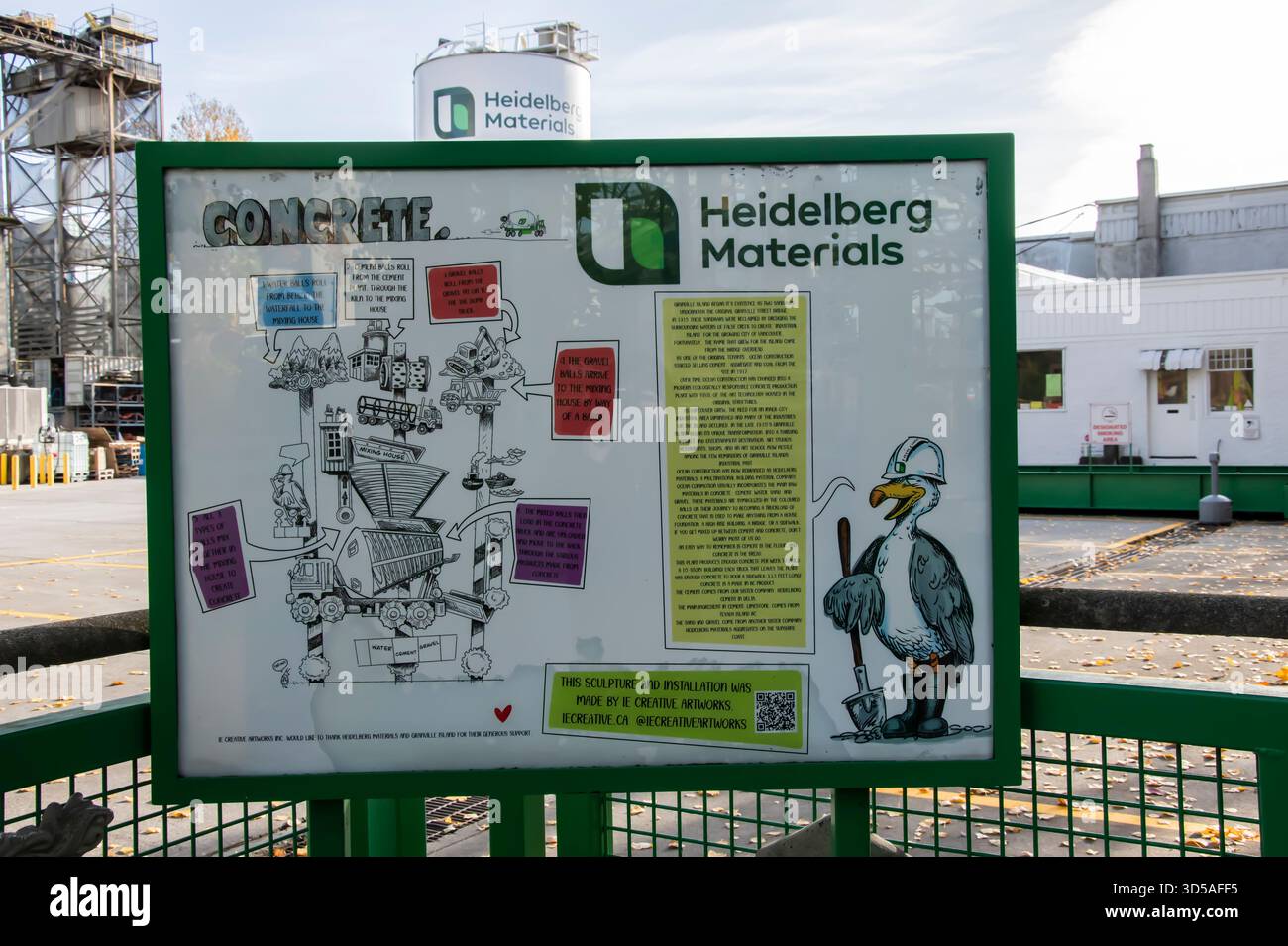 Insegna Heidelberg Materials a Granville Island a Vancouver, British Columbia, Canada Foto Stock