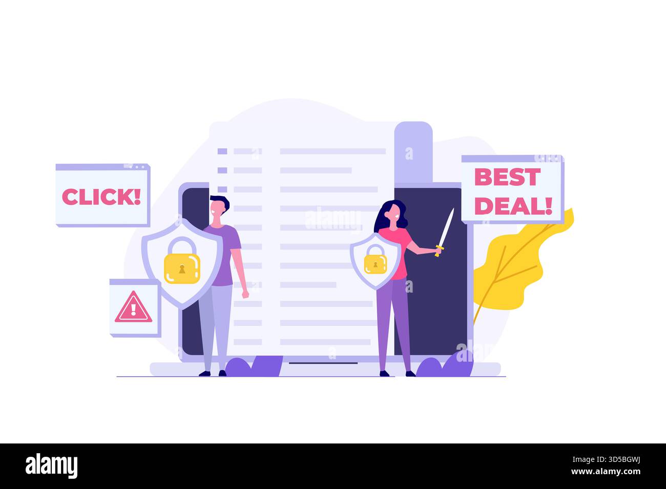 Attacco di adware, spam, concetto di pubblicità su Internet. Illustrazione vettoriale Illustrazione Vettoriale