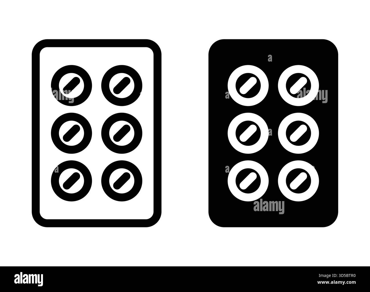 Questa immagine mostra un'illustrazione in bianco e nero di una confezione blister contenente compresse rotonde. Ideale per la salute, la farmacia e i farmaci correlati proj Illustrazione Vettoriale