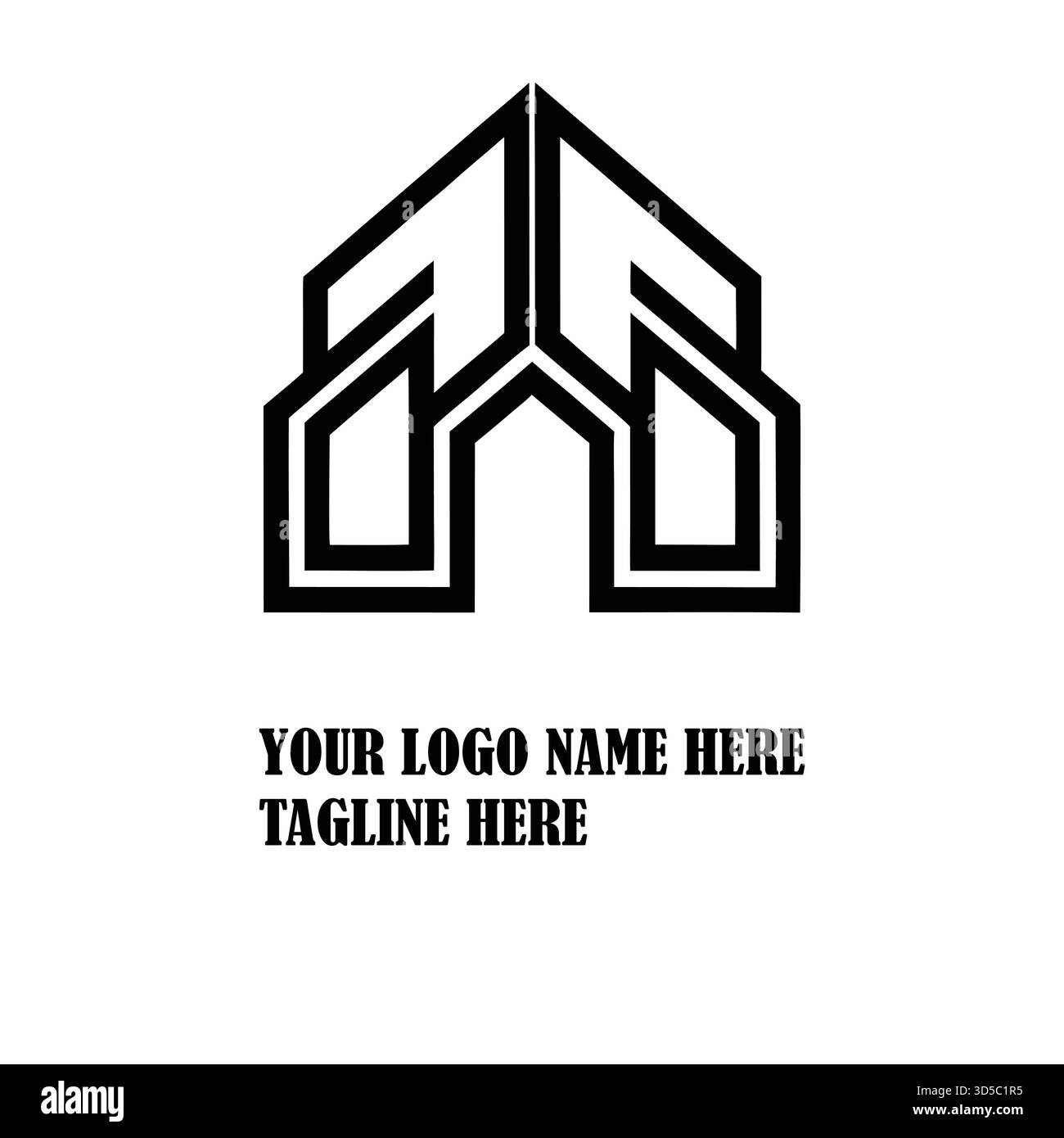 Logo immobiliare contemporaneo con linee nitide e forme strutturate, adatto per aziende immobiliari, agenzie immobiliari e aziende immobiliari commerciali Illustrazione Vettoriale