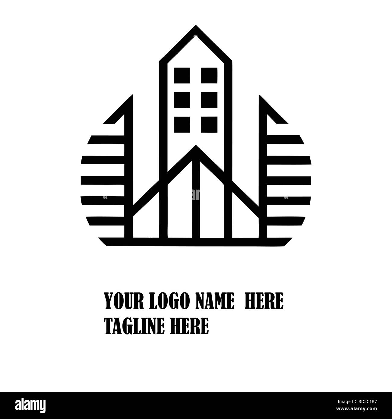 Elegante logo di proprietà che combina linee dei tetti e forme geometriche, perfetto per agenzie immobiliari, costruttori di case e marchi di costruzioni moderne Illustrazione Vettoriale