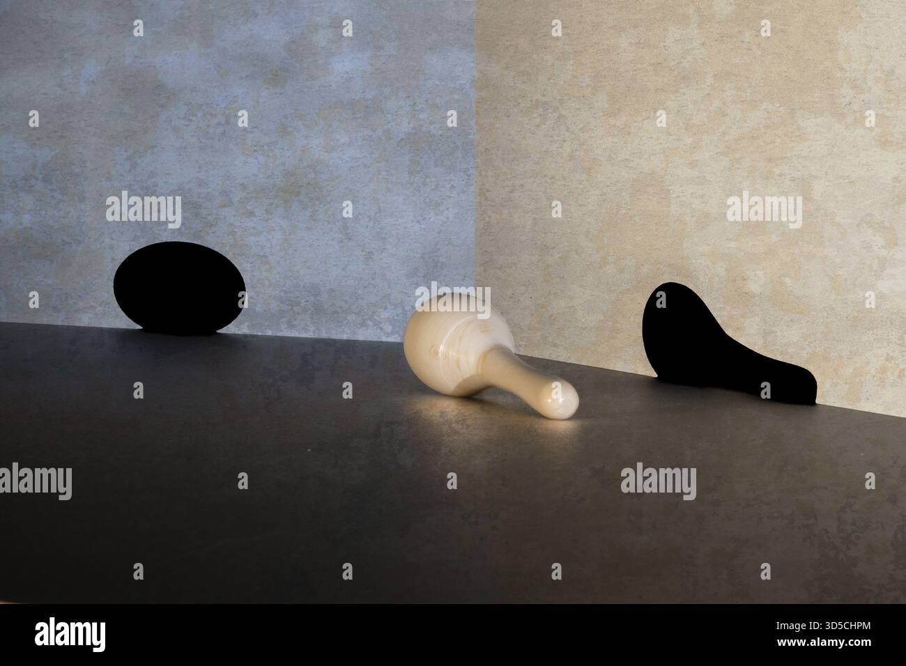 Immagine concettuale della crisi e del cambiamento - forma bianca caduta tra forme nere che rappresentano la rottura Foto Stock