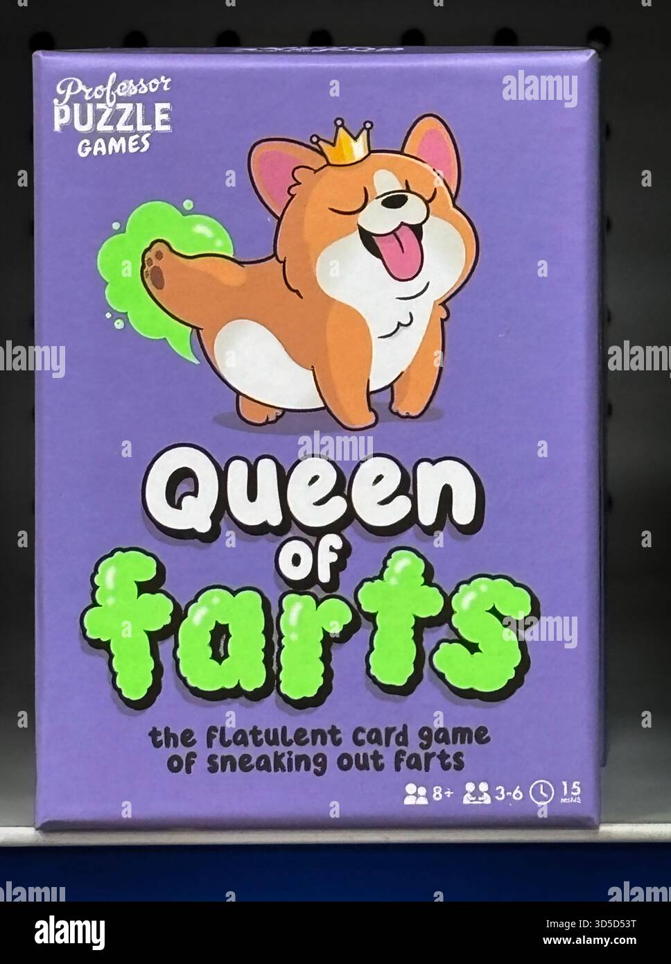 Gioco di carte QUEEN OF FARTS in vendita presso Education Works, un negozio di giocattoli presso il Danbury Mall nel Connecticut Foto Stock