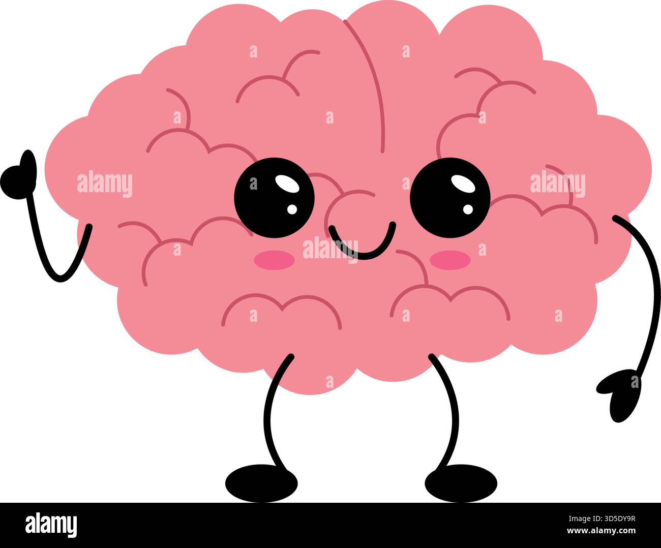 Simpatico personaggio cartoni animati con un cervello sorridente e un'emozione positiva Illustrazione Vettoriale