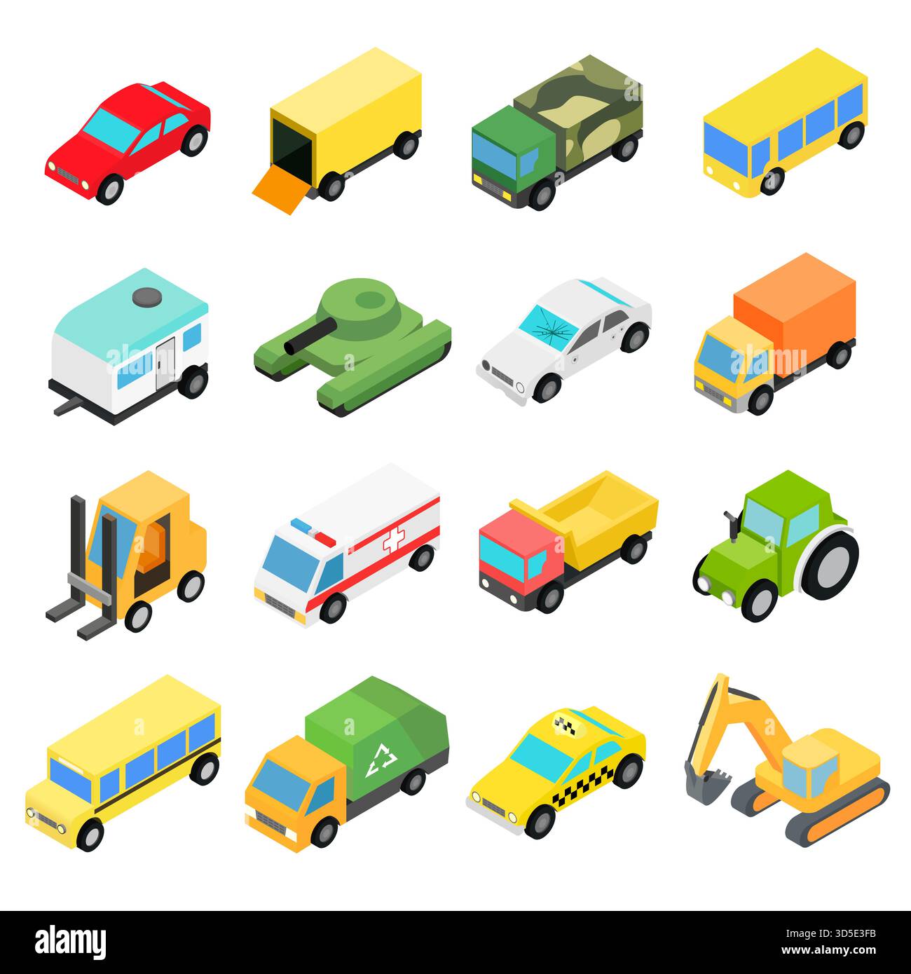 Tipi di automobili isometrica Icone set. Illustrazione di diversi tipi di automobili Illustrazione Vettoriale