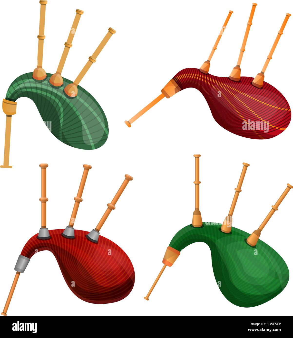 Set di icone cornamuse. Set di cartoni animati di icone vettoriali di cornamuse per il web design Illustrazione Vettoriale