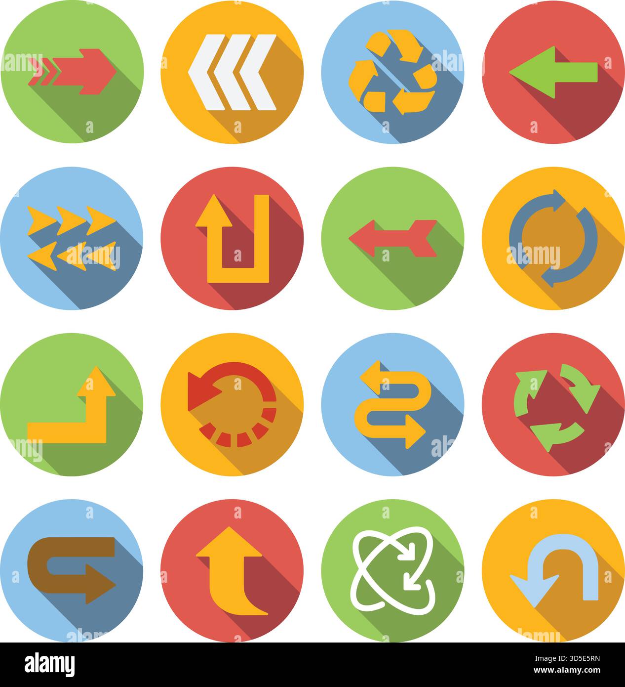 Icona freccia impostata in stile piatto isolata su sfondo bianco Illustrazione Vettoriale