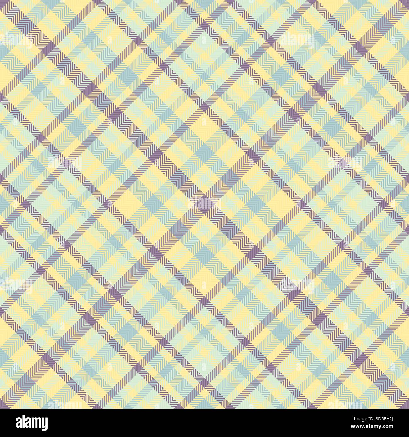 Rivestimento vettoriale di fondo, tessuto tartan punk a quadri. Tessuto a scacchi senza cuciture per adolescenti in una tavolozza di colori chiari e gialli. Illustrazione Vettoriale