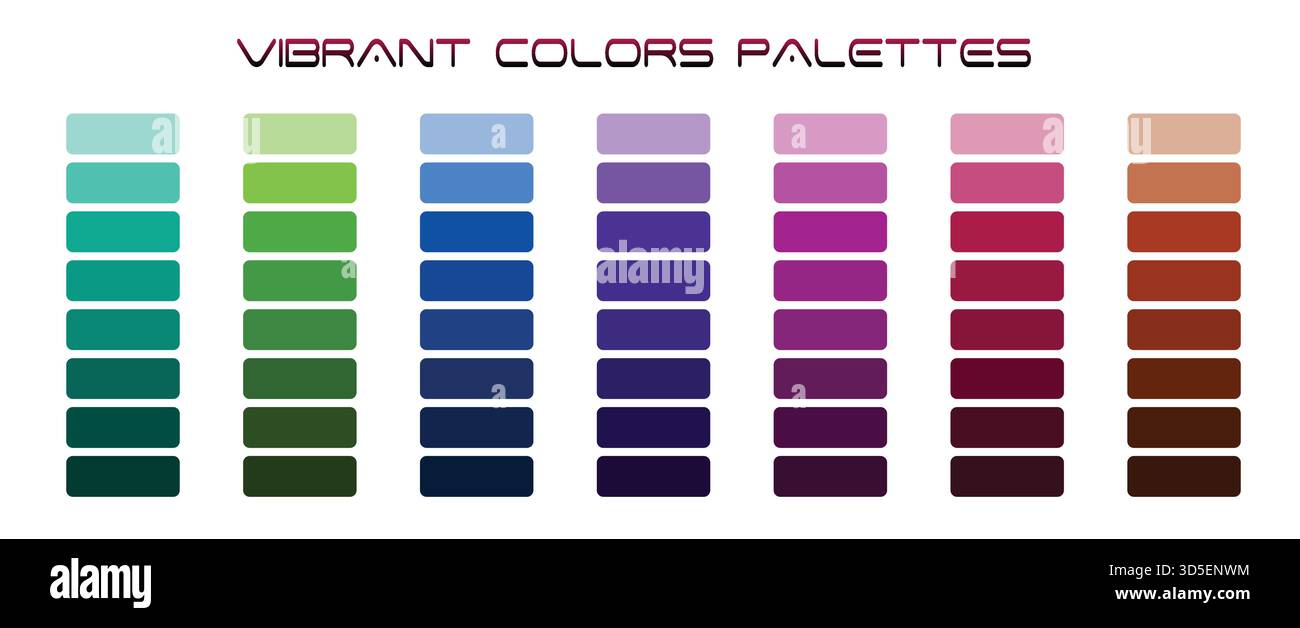 Tavolozze di colori vivaci per design grafico e ispirazione artistica con sfumature e tonalità per progetti creativi Illustrazione Vettoriale