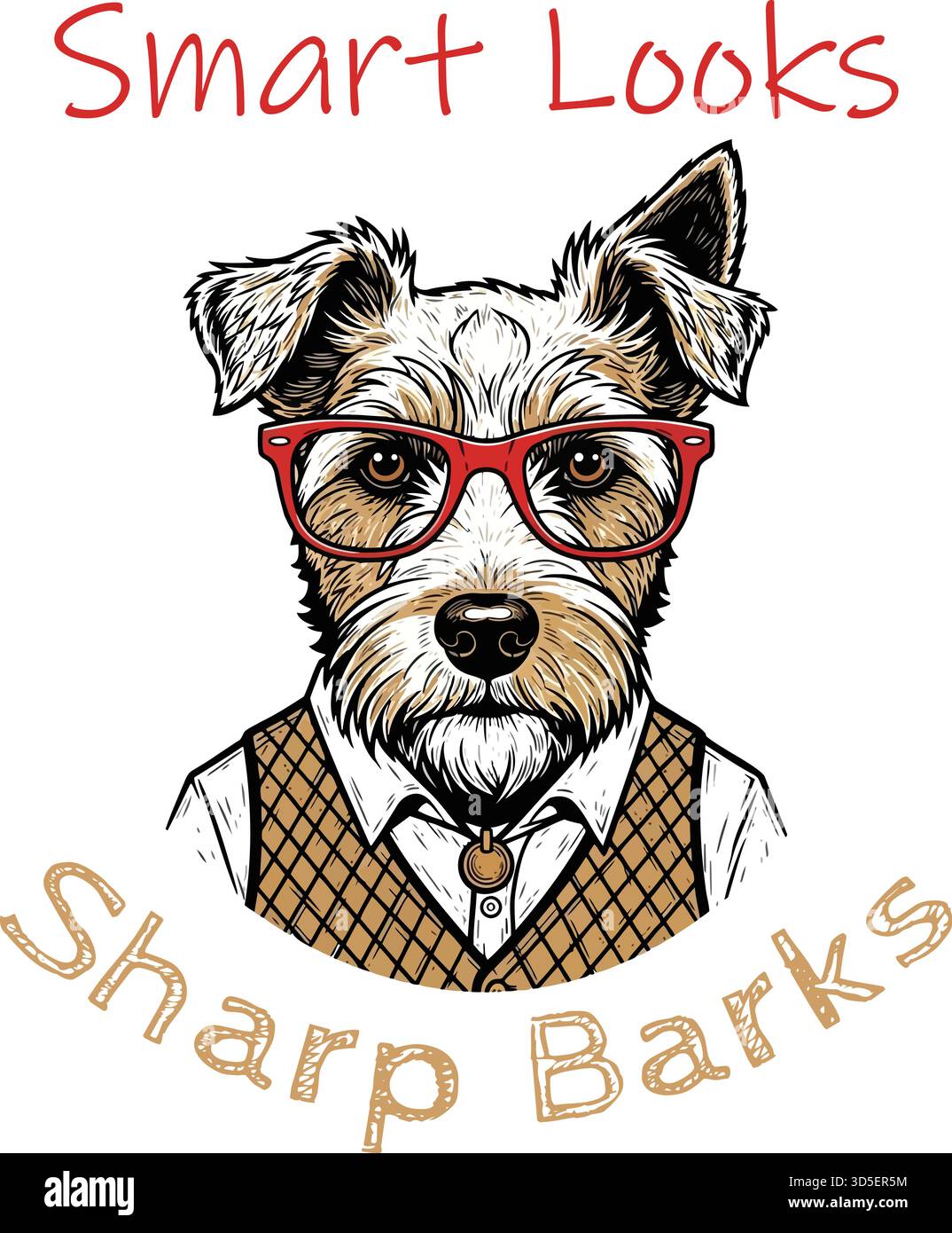 Intelligente terrier dog in occhiali e gilet illustrato isolato su sfondo bianco, Vector Illustrazione Vettoriale