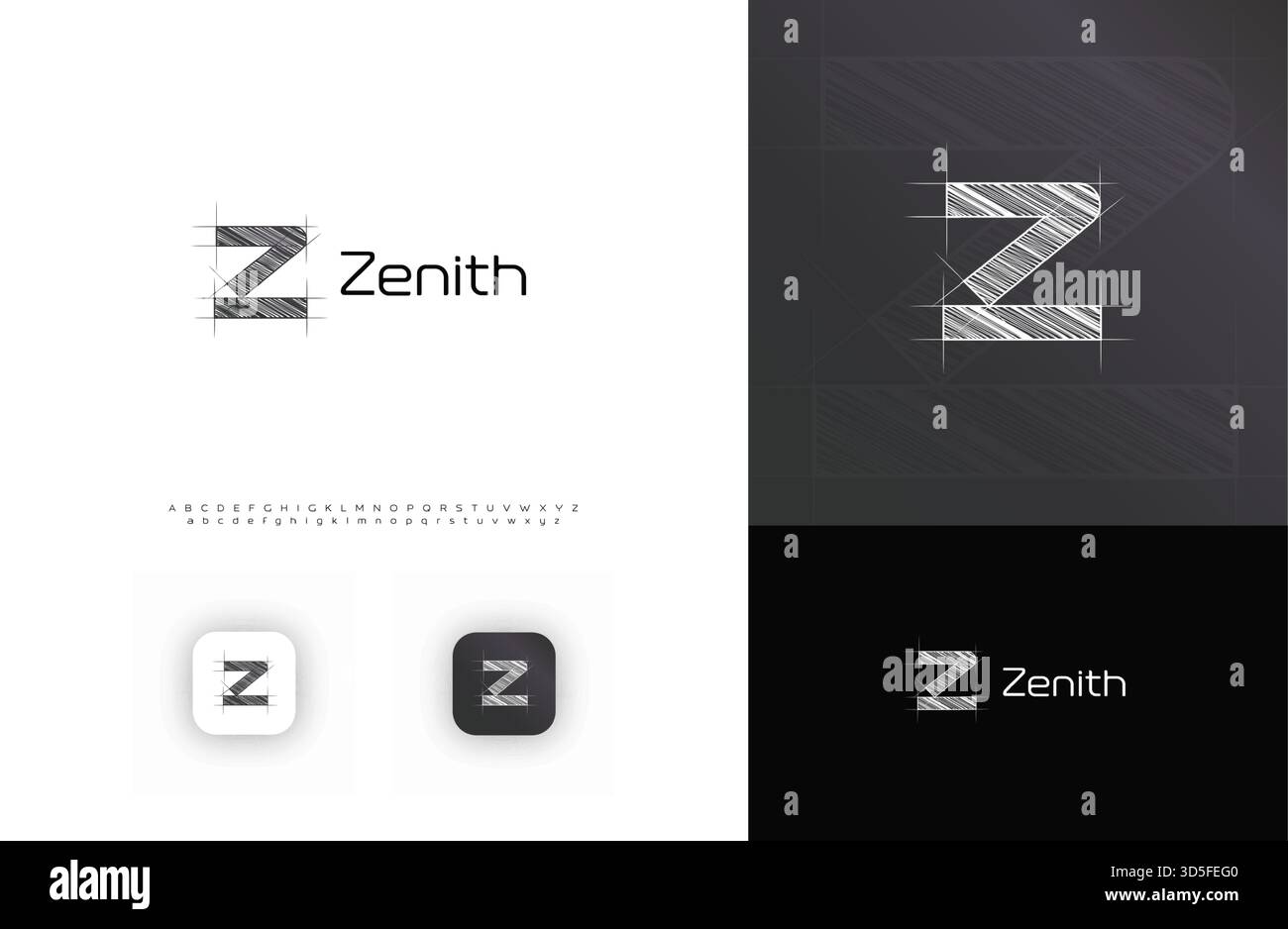 Logo Blueprint Architect, logo architettonico Technical Sketch, lettera griglia Z. monogramma Building Company, Real Estate, architetto ingegnere Illustrazione Vettoriale