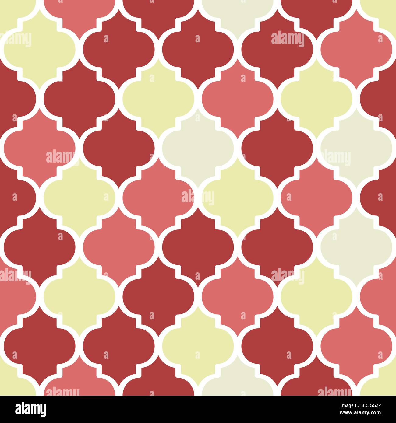 Elegante motivo a quadrifoglio geometrico in calde tonalità di rosso e giallo, perfetto per sfondi e design tessile, illustrazione vettoriale Illustrazione Vettoriale