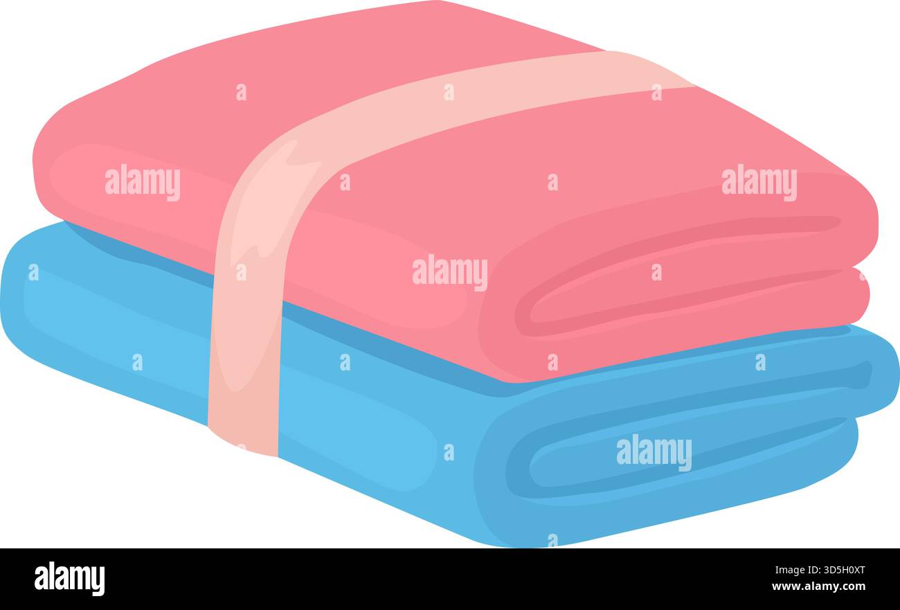 Pila di due asciugamani, rosa sopra il blu, piegati ordinatamente. Illustrazione vettoriale degli accessori per la casa e per il bagno. Illustrazione Vettoriale
