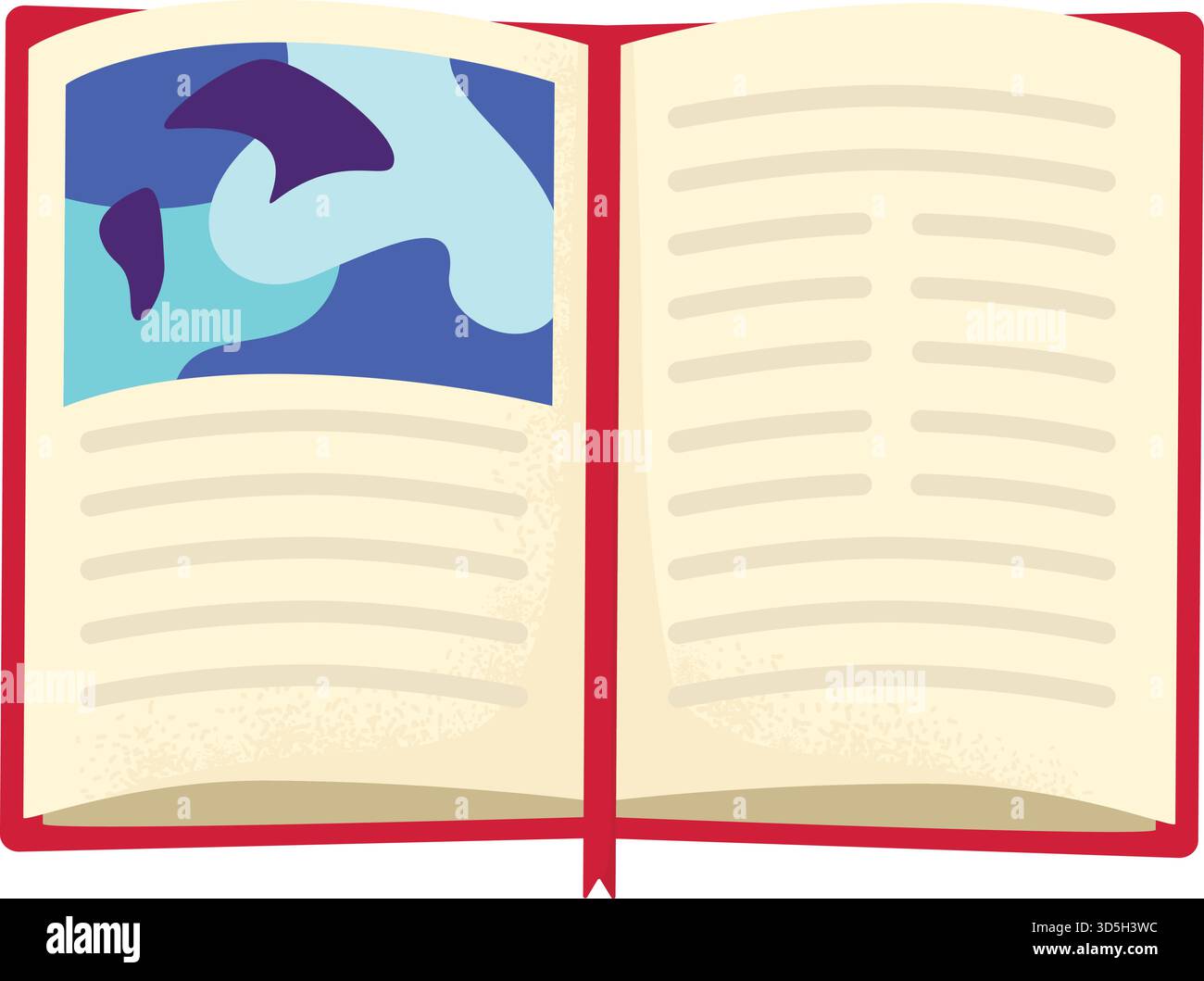 Apri spazio di testo vuoto per l'immagine del delfino del libro. Illustrazione vettoriale del libro didattico della copertina rossa Illustrazione Vettoriale