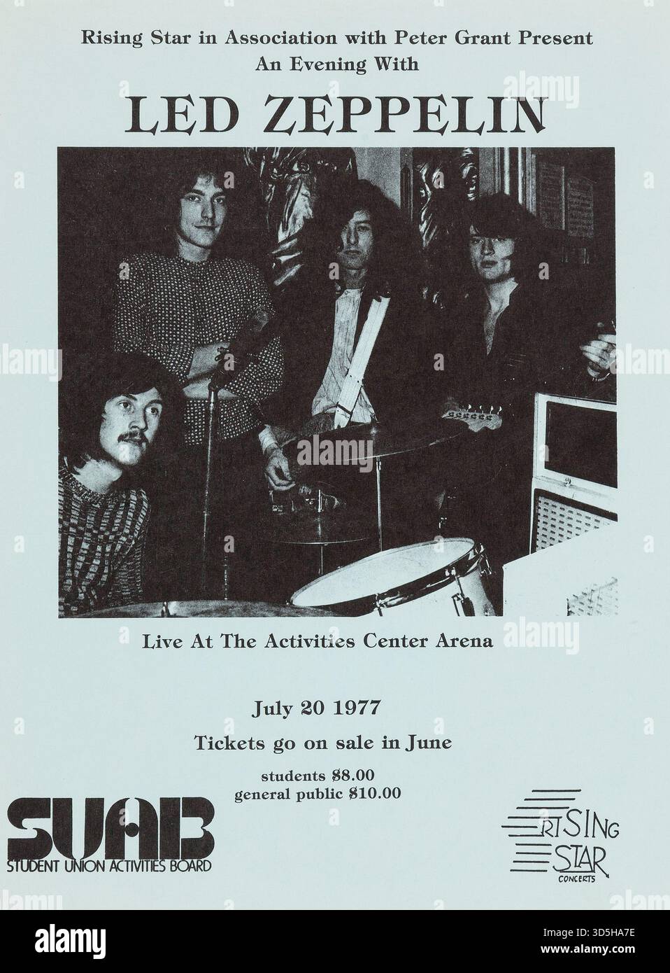 LED Zeppelin Arizona State University Activities Center – Concerto Handbill/flyer - Flyer (Rising Star Concerts and Peter Grant, 20 luglio 1977) Foto Stock