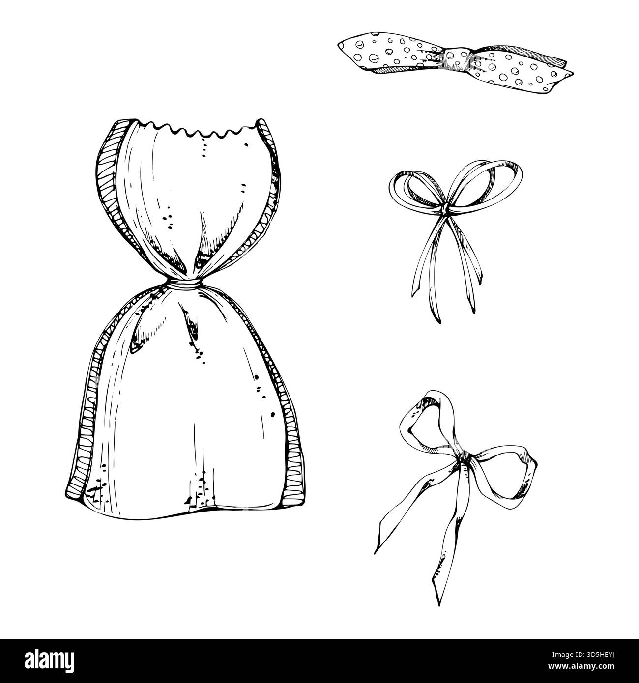 Borsa a bustina profumata in stile provenzale francese legata a fiocco in iuta di rafia e shabby chic boho. Illustrazione isolata a oggetto singolo disegnata a mano in vettore Illustrazione Vettoriale