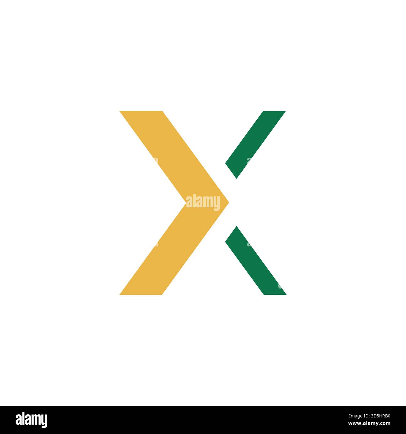 Logo minimalista X Letter con audaci forme a forma di freccia in giallo e verde. Ideale per il branding, l'identità di startup, la tecnologia e la creatività moderna Illustrazione Vettoriale