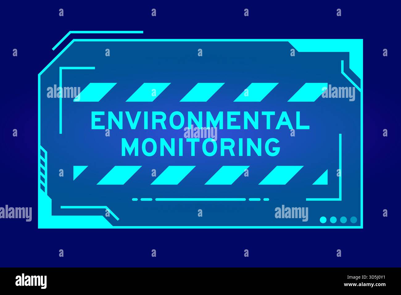 Colore blu del futuristico banner hud con parola monitoraggio ambientale sullo schermo dell'interfaccia utente su sfondo nero Illustrazione Vettoriale