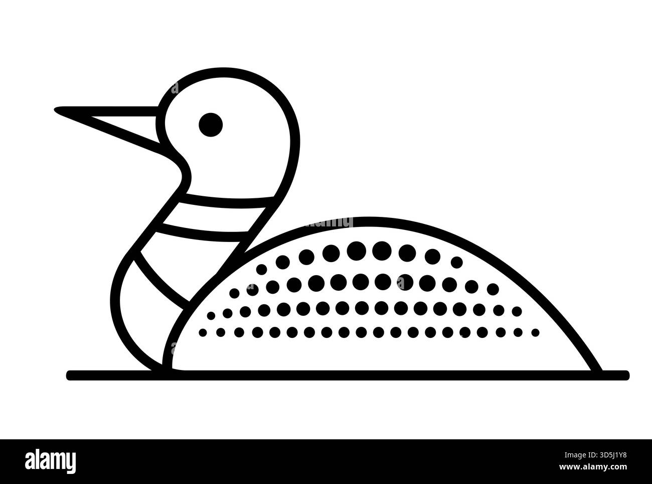 Logo geometrico loon comune. Icona di linea bianca e nera, semplice illustrazione grafica a clip vettoriale minima. Illustrazione Vettoriale