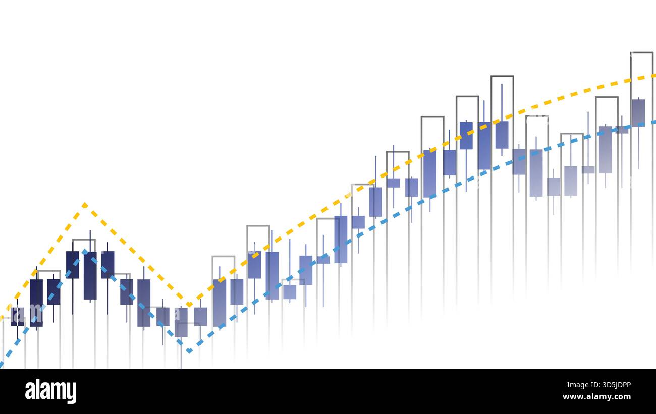 Grafico a candela per il trading finanziario con linee di media mobile, grafico di analisi del mercato azionario vettoriale Illustrazione Vettoriale
