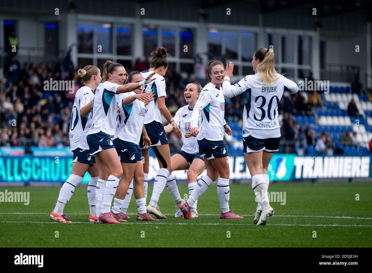 Jill Janssens (Hoffenheim, #09), Marie Steiner (Hoffenheim, #19), Franziska Harsch (Hoffenheim, #17), Vanessa Diehm (Hoffenheim, #06), Valesca Ampoorter (Hoffenheim, #18), Nadine Bitzer (Hoffenheim, #30) festeggia l'obiettivo [goal] di raggiungere 2:1, GER, TSG Foto Stock