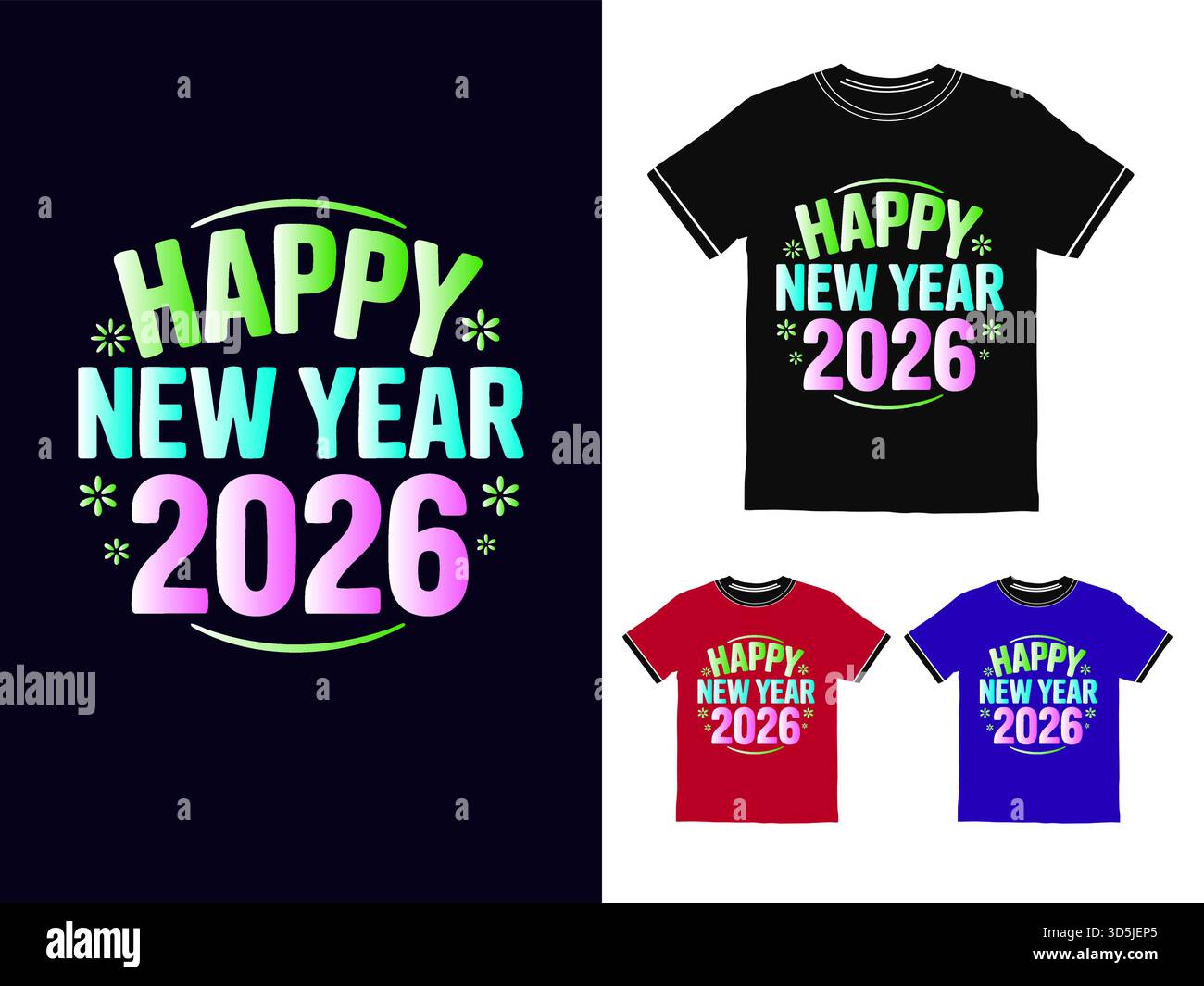 Entusiasmante modello grafico di Happy New Year 2026 per i prodotti di abbigliamento Illustrazione Vettoriale