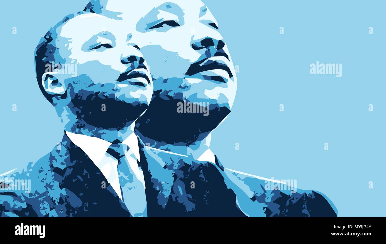 Martin Luther King Jr Ritratto a doppia esposizione in toni blu Illustrazione Vettoriale