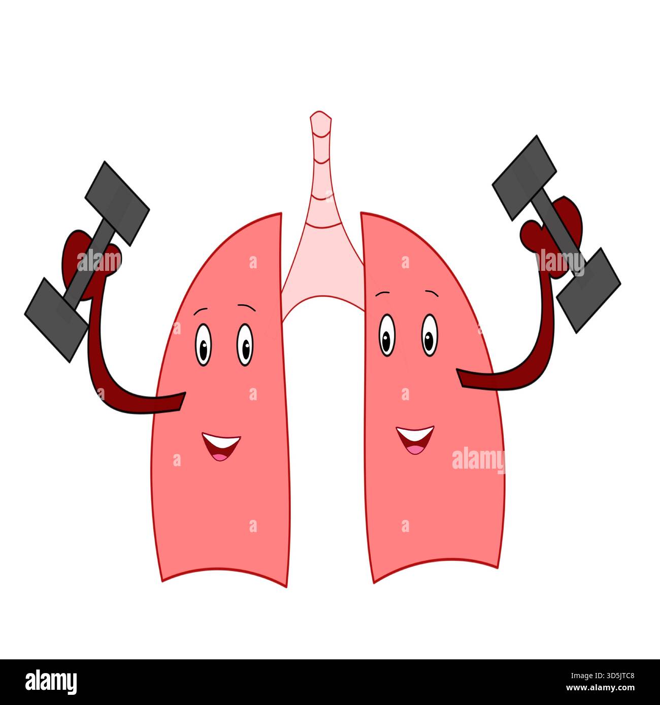 coppia di polmoni che tiene le campane stupide esercizio oggetto palestra sulle mani carattere divertente concetto di esercizio per la salute dei polmoni Illustrazione Vettoriale