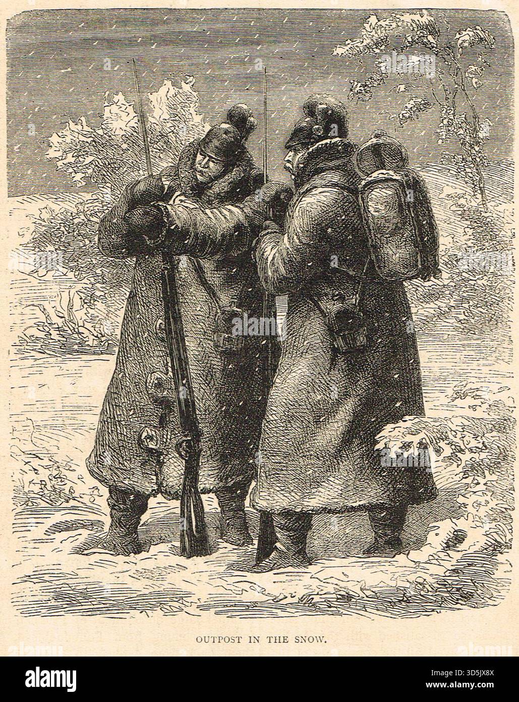 Avamposto nella neve durante la guerra franco-prussiana. Foto Stock