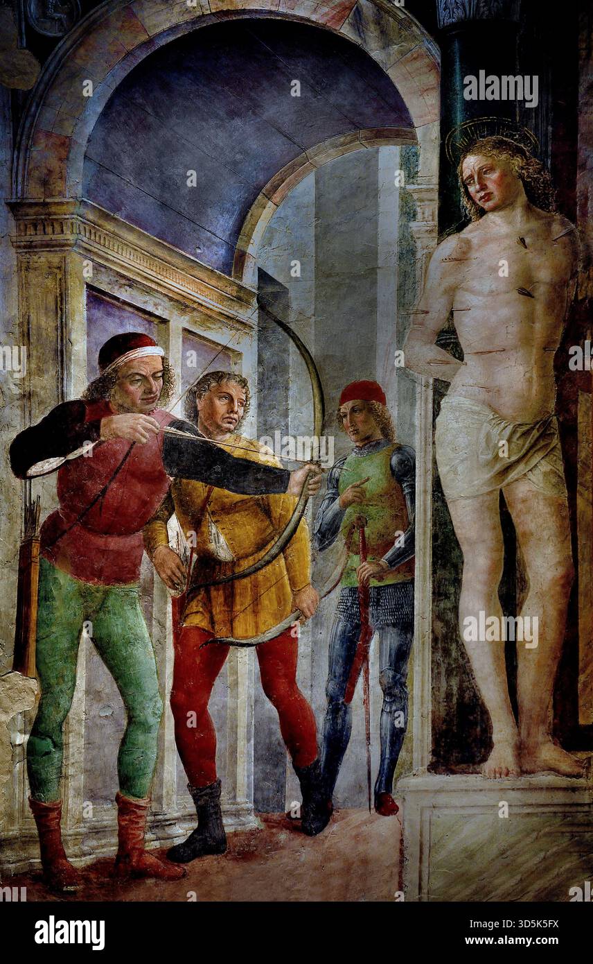 Il Martirio di San Sebastiano 1485-1490 Vincenzo Foppa 1450-1516 Italia del Quattrocento, italiano. ( Affresco trasportato su tela ) Foto Stock