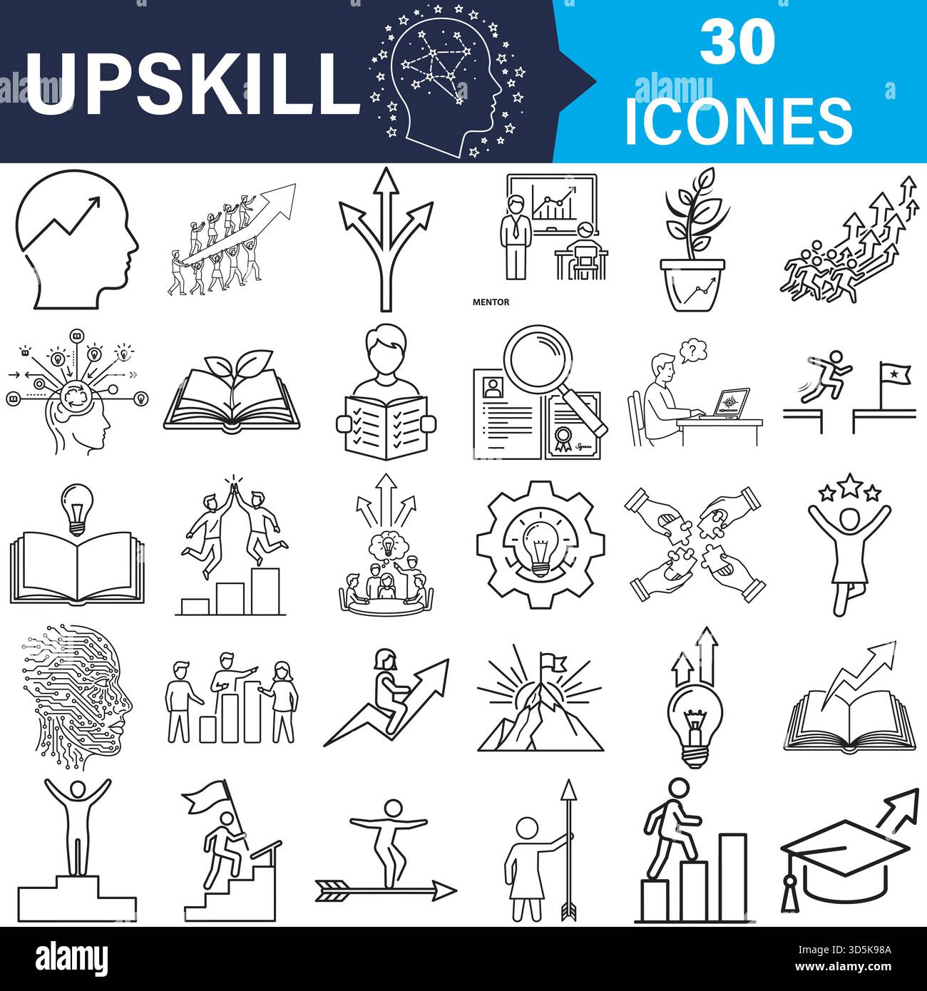 Upskill e sviluppo professionale di icone vettoriali collezione Vector Illustrazione Vettoriale