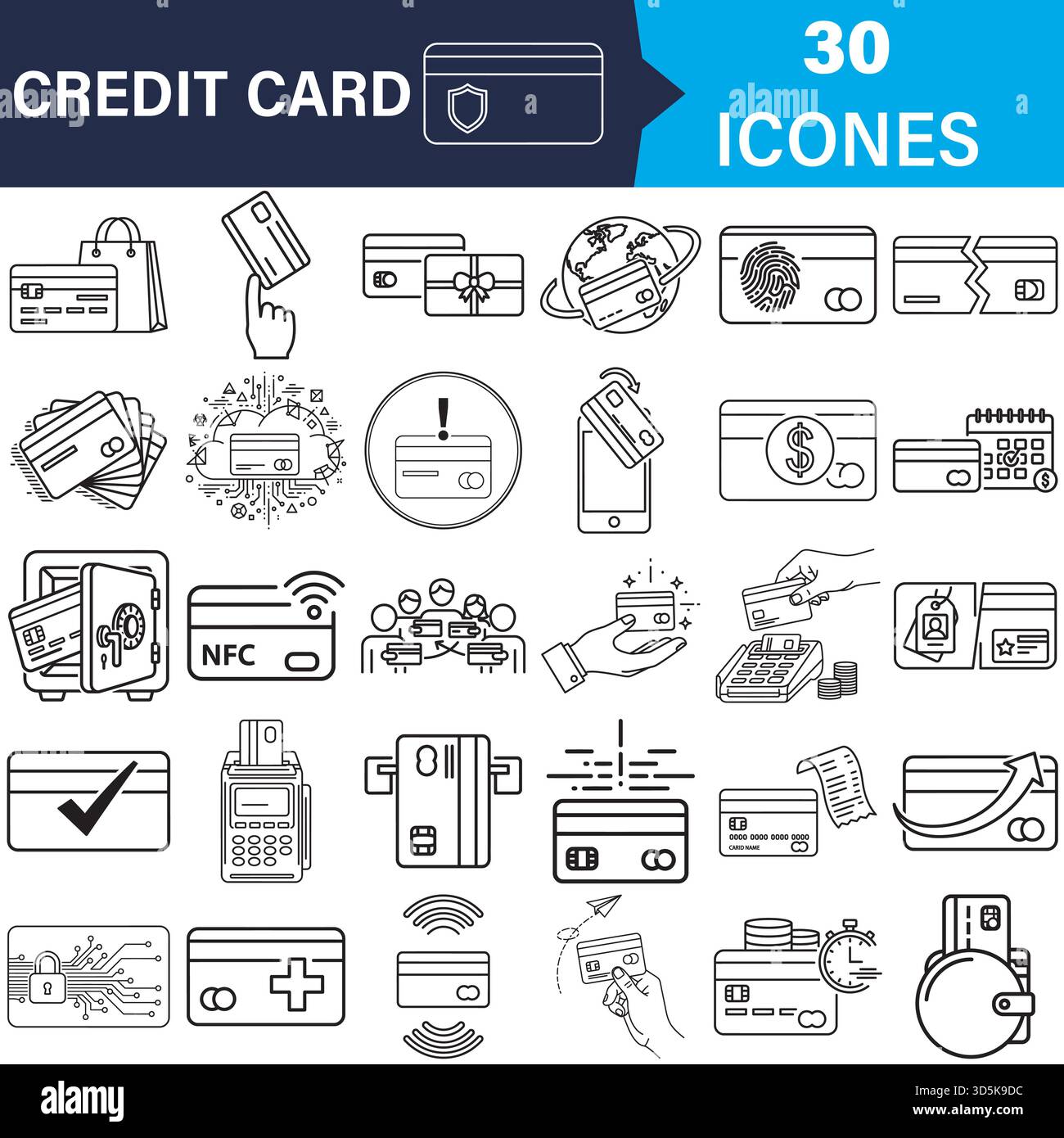 Le icone della carta di credito, del pagamento finanziario e della riga transazione impostano vettore Illustrazione Vettoriale