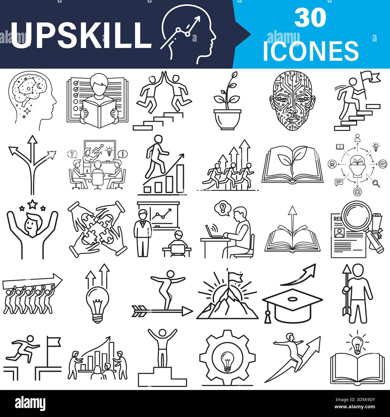 Upskill e sviluppo professionale di icone vettoriali collezione Vector Illustrazione Vettoriale