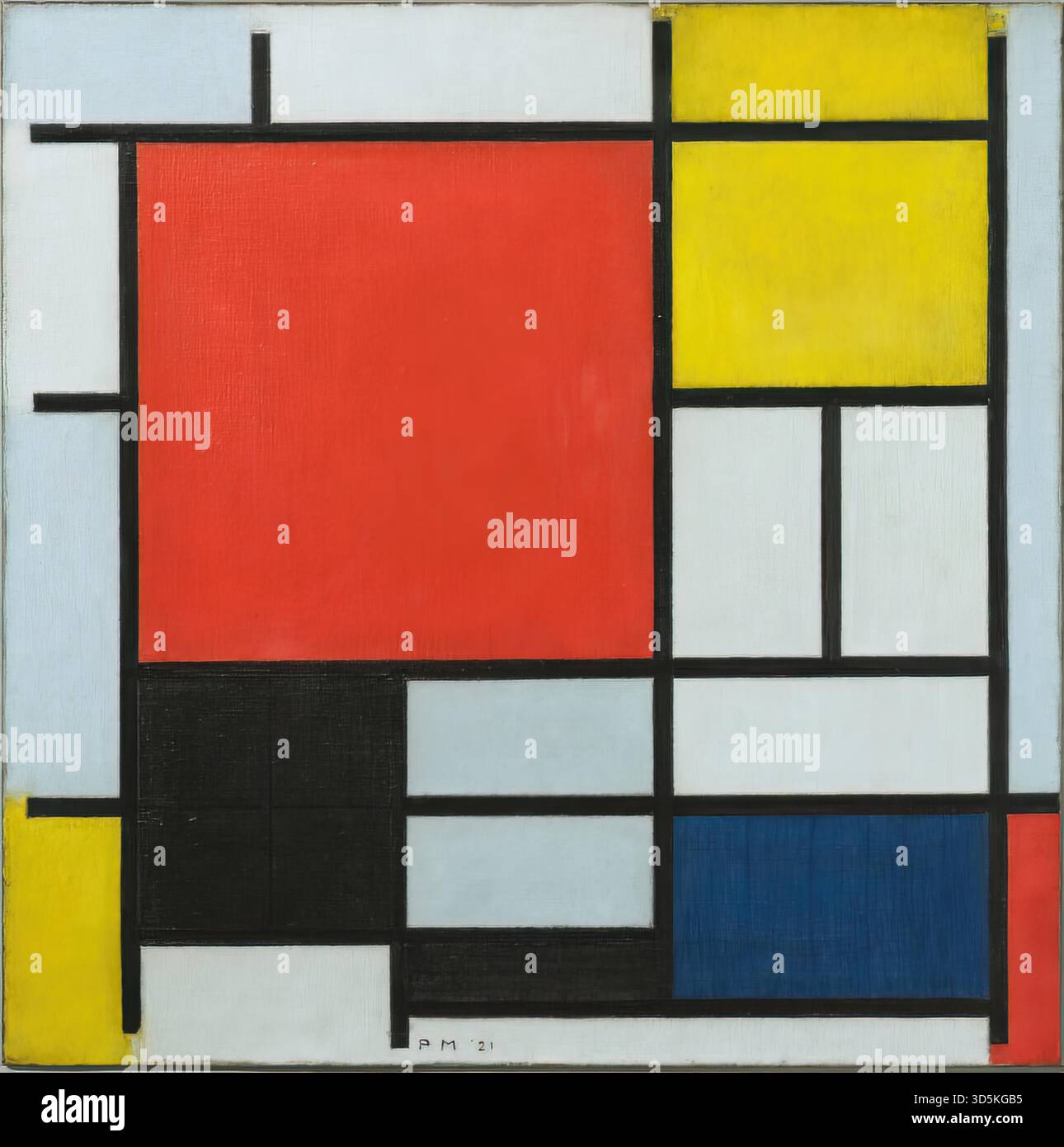 Composizione con grande piano rosso, giallo, nero, grigio e blu, 1921 di Piet Mondrian Illustrazione Vettoriale