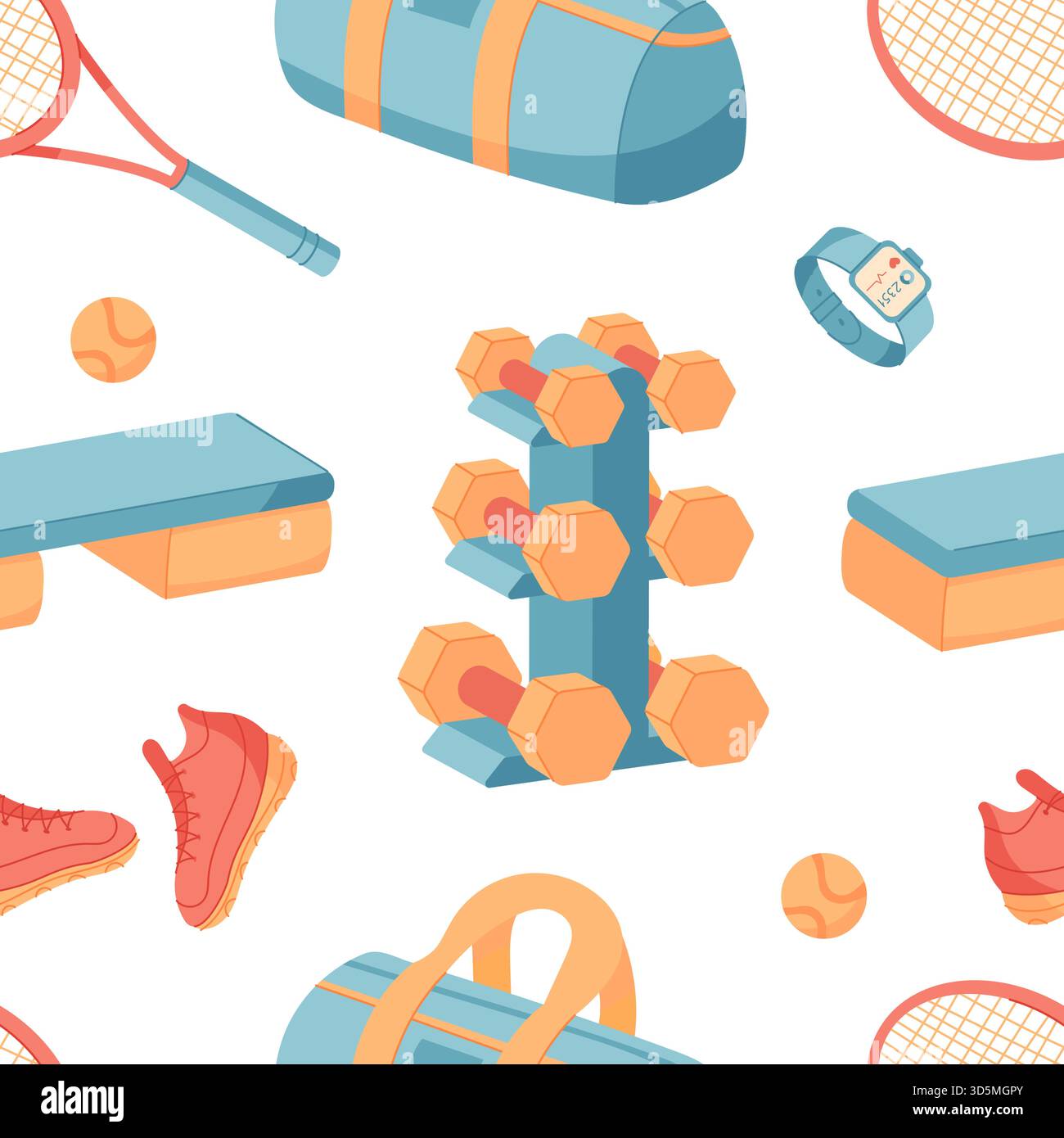 Schema delle attrezzature da palestra Seamless Cartoon Illustrazione Vettoriale