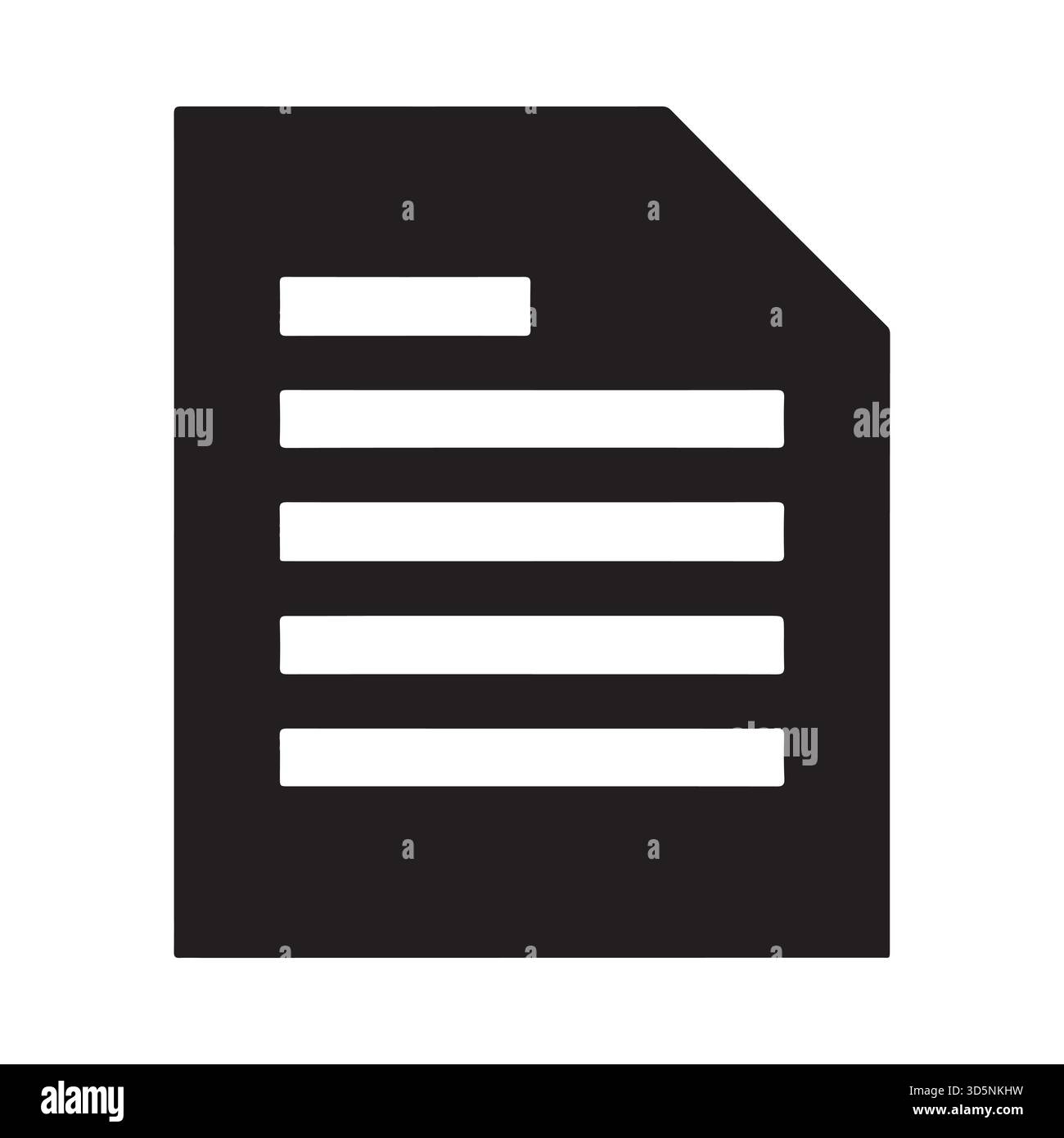Icona minimalista in bianco e nero che rappresenta un documento o un foglio con diverse righe orizzontali di testo. Illustrazione Vettoriale