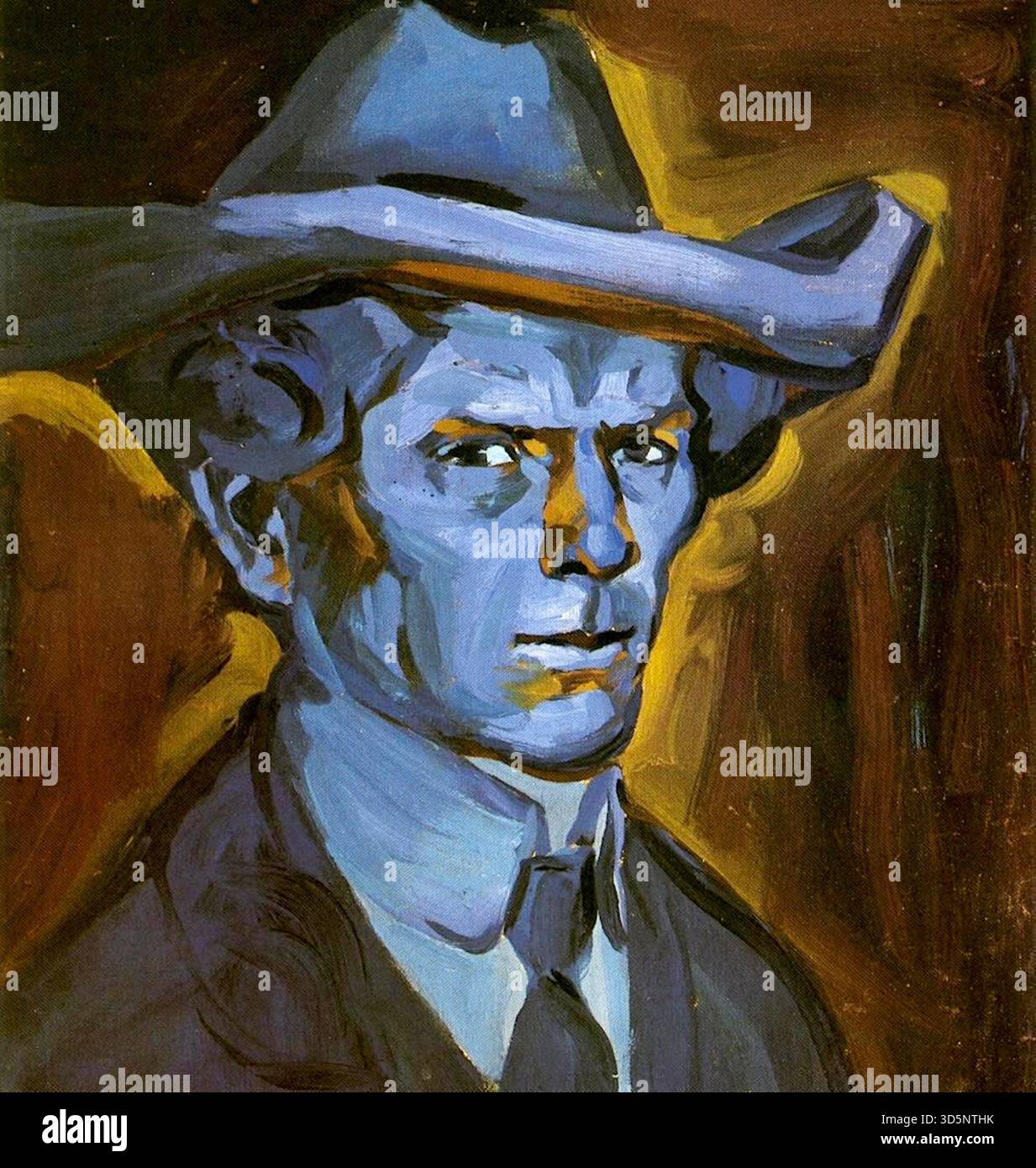 Bohumil Kubišta - Autoritratto Blu - 1909 - il dipinto è un pezzo ad olio su tela che mostra la miscela unica dell'artista di espressionismo e Fauvismo, che era caratteristico dell'arte ceca dell'inizio del XX secolo. I colori audaci e le pennellate espressive sono la testimonianza dell'espressione innovativa più diffusa all'epoca. Foto Stock