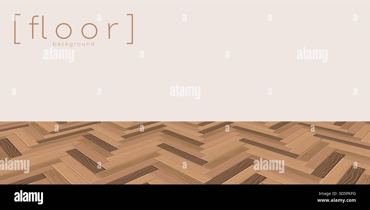 Motivo a spina di pesce in legno in calde tonalità di quercia con dettagli in legno che creano un elegante design del pavimento adatto per la camera Illustrazione Vettoriale