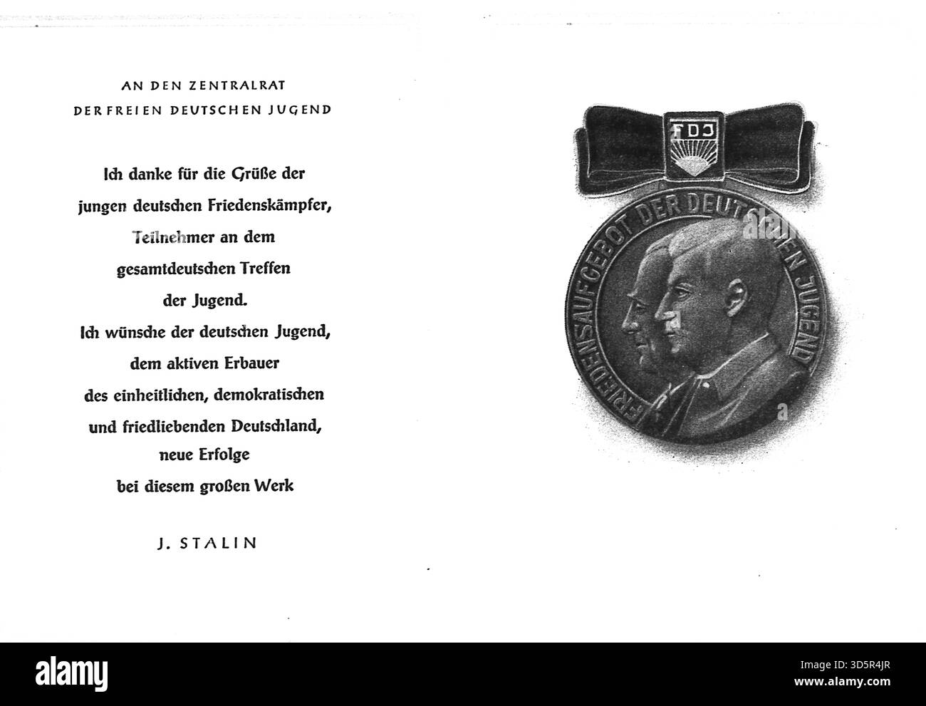 Certificate Peace Medal 1950 [traduzione automatizzata] Foto Stock