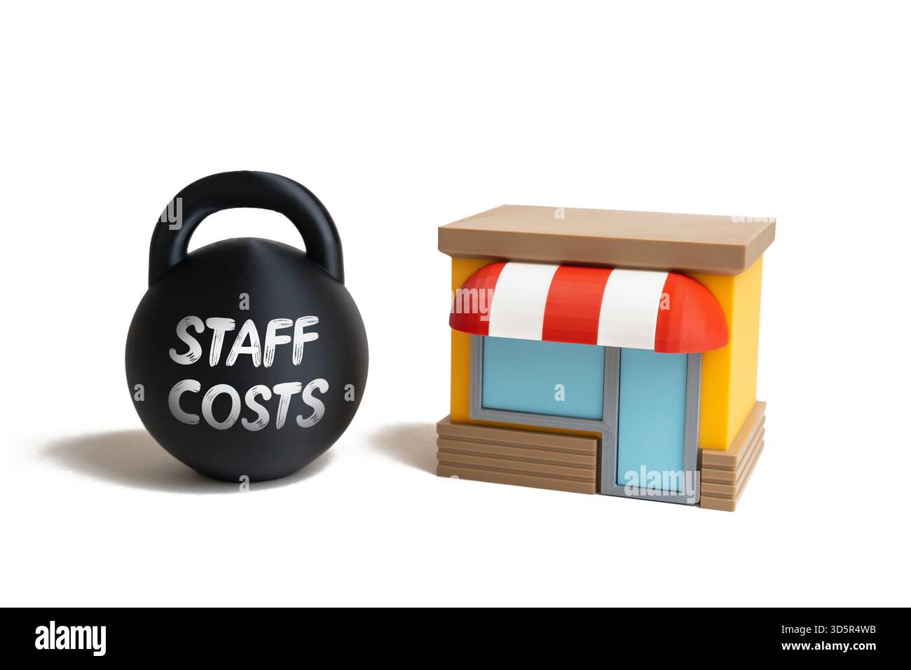 Il punto vendita aziendale e il problema dei costi del personale. Pressione sul libro paga, riduzione dei profitti, pianificazione finanziaria ed efficienza operativa. Gestione retail Foto Stock