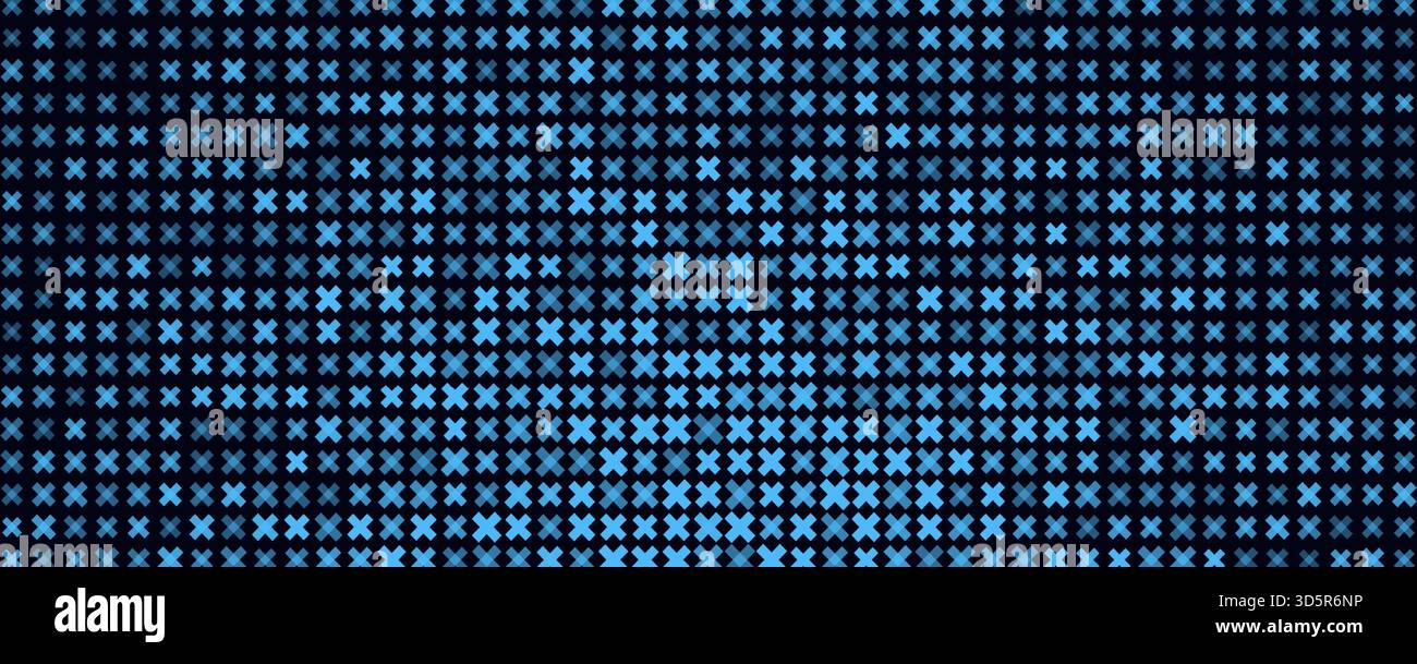 Texture motivo sfondo cybersecurity, griglia contrassegno X blu su tecnologia scura BG che suggerisce errori, Chiudi icone accesso negato, sfondo per Illustrazione Vettoriale