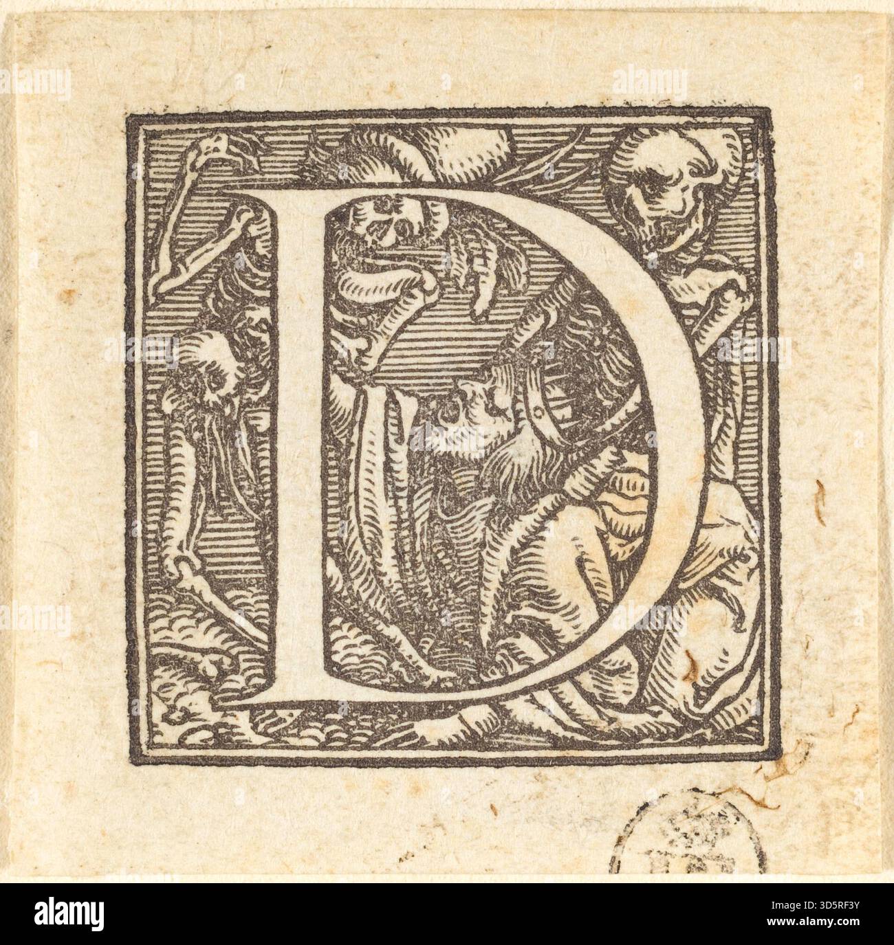 Questo disegno di Hans Holbein il giovane raffigura la lettera D, sottolineando la qualità della linea, la forma proporzionale e il design stilistico, caratteristica della calligrafia e della pratica grafica tedesca dell'inizio del XVI secolo. Foto Stock