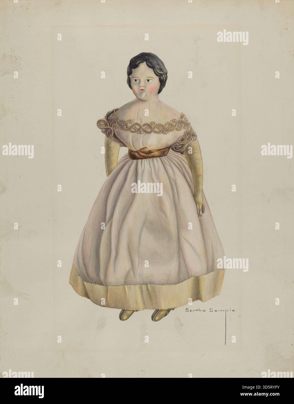 Fotografia di Bertha Semple intorno al 1938 che mostra una bambola meccanica che cammina, raffigurante la figura della bambola, gli arti articolati, i componenti meccanici e la funzionalità di movimento. Foto Stock