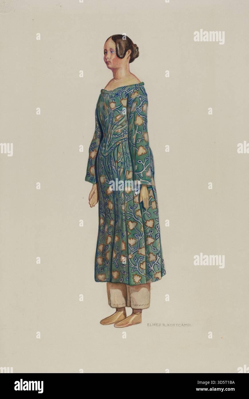 Una bambola del 1940 di Elmer R. Kottcamp, scolpita in legno, dipinta a mano, vestita in miniatura e progettata per essere esposta come una statuetta da collezione. Foto Stock