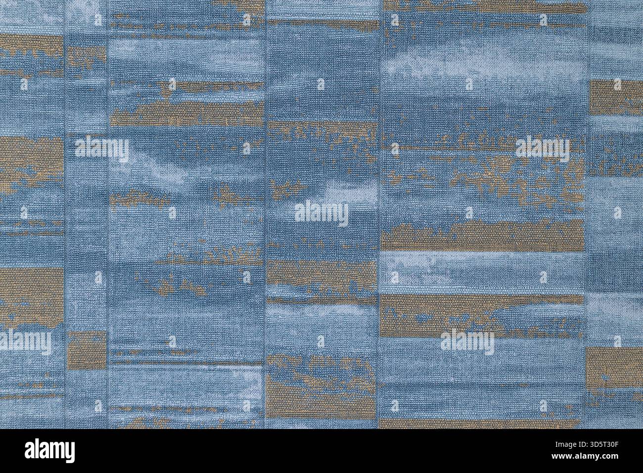 Tappezzeria in tessuto blu, motivo in tessuto geometrico a righe Foto Stock