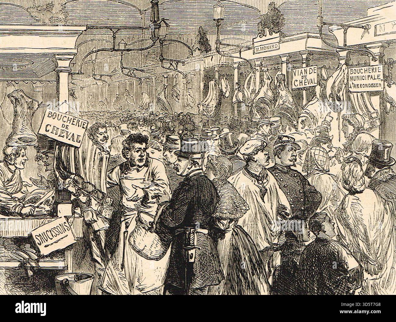 Mercato della carne a Parigi al tempo dell'assedio di Parigi durante la guerra franco-prussiana Foto Stock