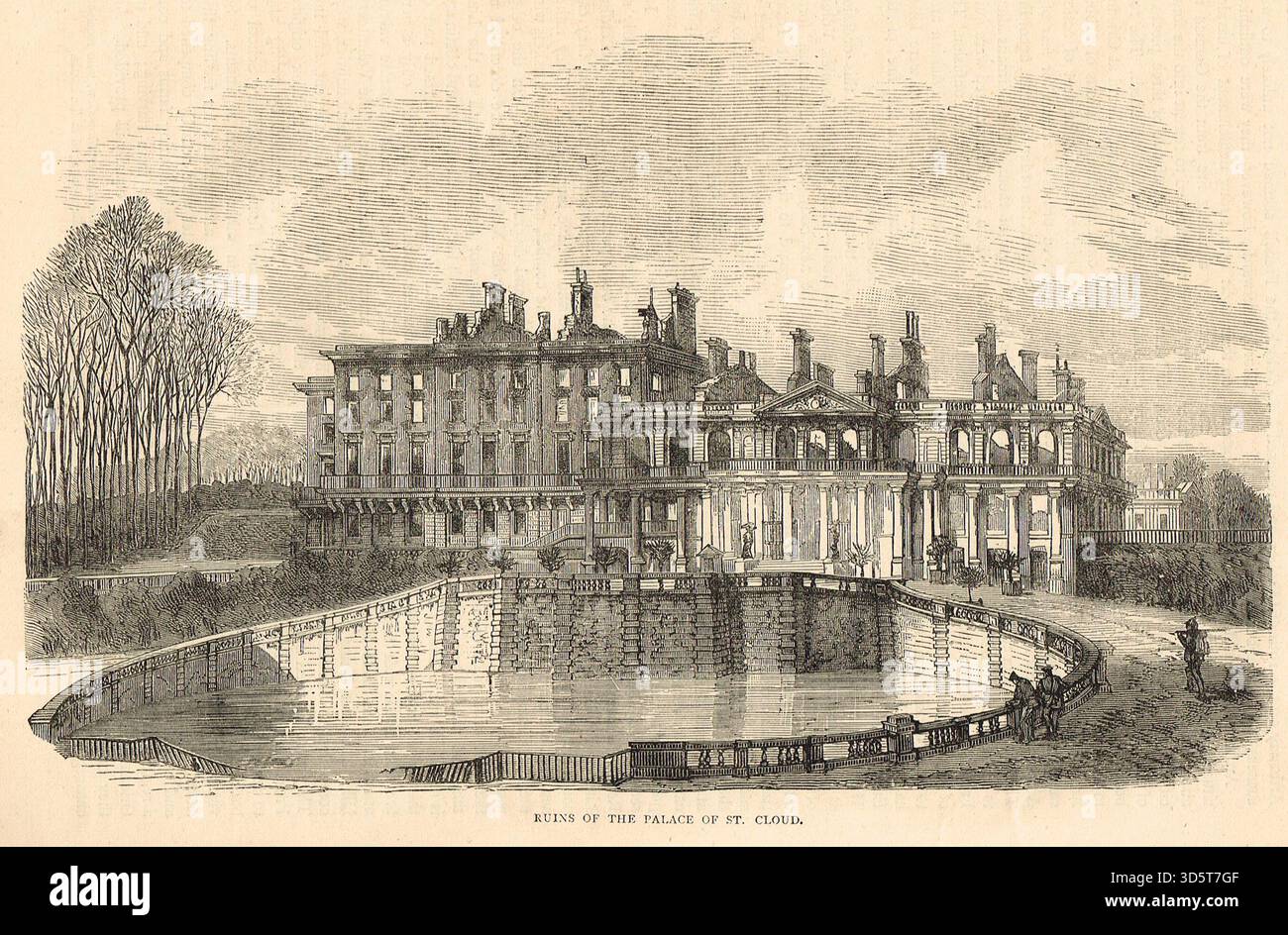 Rovine del palazzo di San Cloud durante la guerra franco-prussiana. Colpita dal contrattacco dei francesi durante il bombardamento tedesco di Parigi, prese fuoco e bruciò il 13 ottobre 1870 Foto Stock