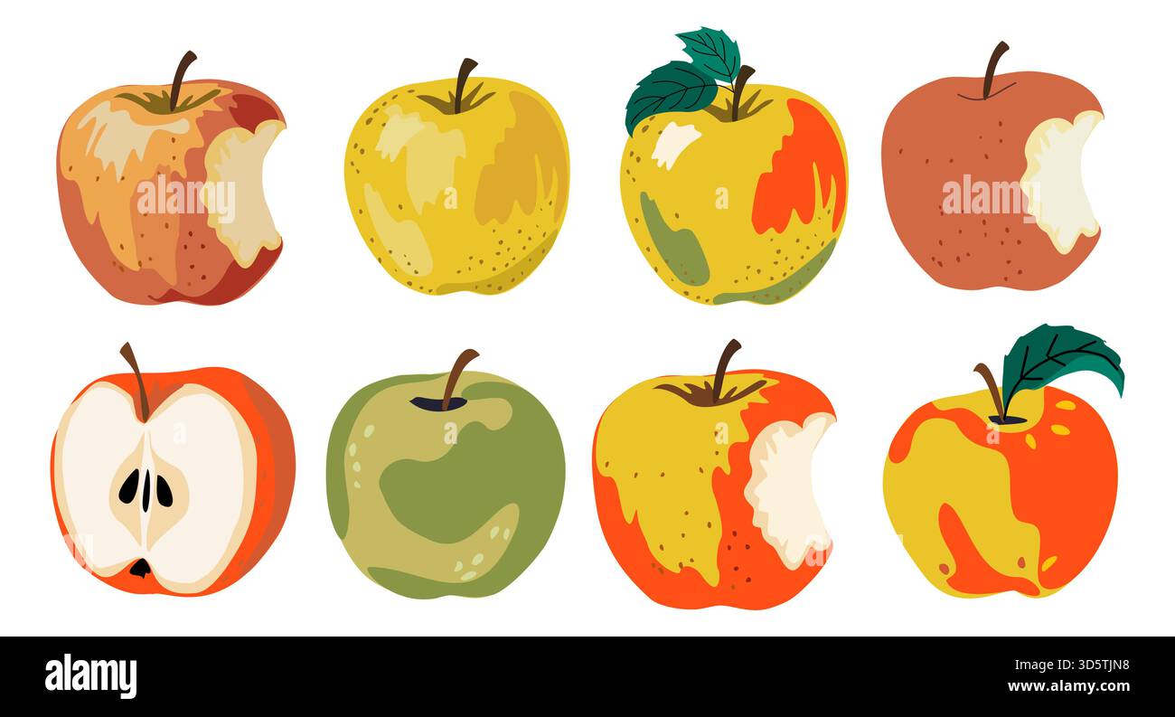 Vettoriale di frutta fresca di mele isolato su bianco Illustrazione Vettoriale