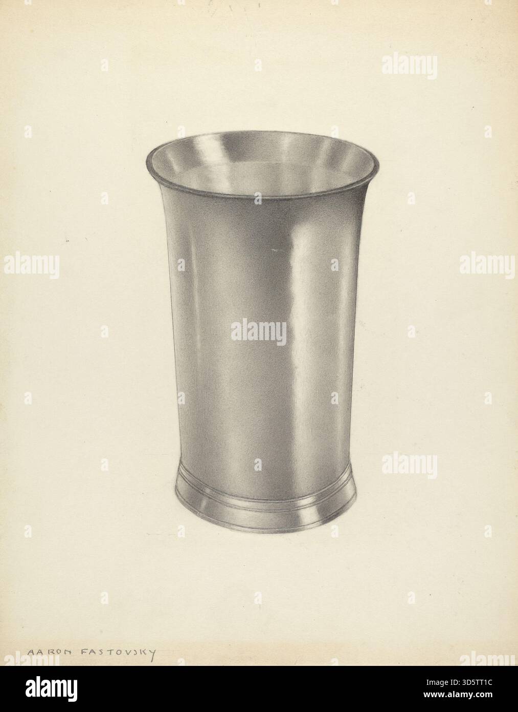 Un'opera del 1937 di Aaron Fastovsky che mostra un bicchiere, concentrandosi sulla sua forma e il suo design. L'immagine evidenzia il materiale, la forma e gli aspetti funzionali di questo contenitore. Foto Stock