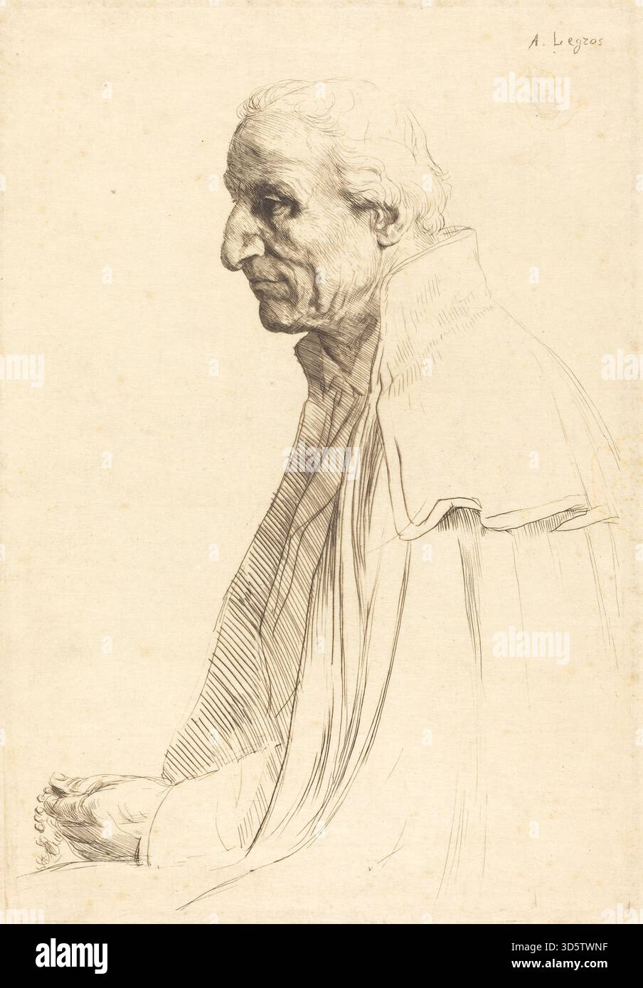 Il dipinto di Alphonse Legros raffigura un vecchio uomo spagnolo, mostrando caratteristiche facciali, abbigliamento tradizionale, postura ed espressione. L'opera enfatizza la ritrattistica realistica e il contesto culturale. Foto Stock